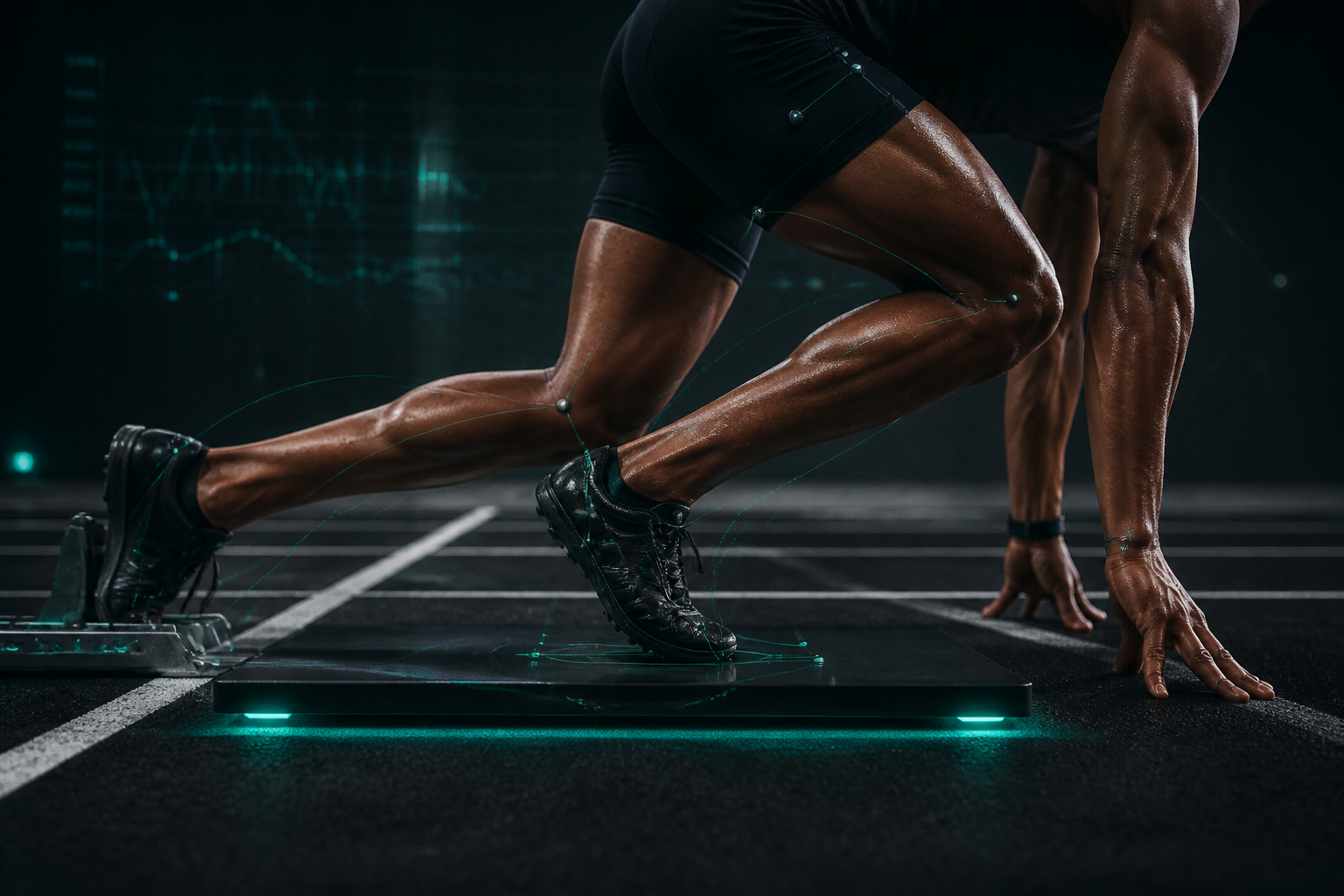 Sprinter on a force plate at the start of a run