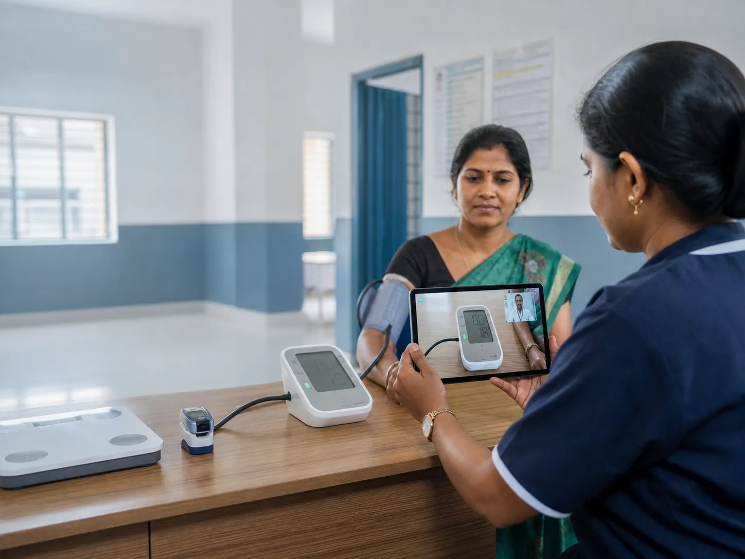 Illustration of portable screening and a connected doctor consultation
